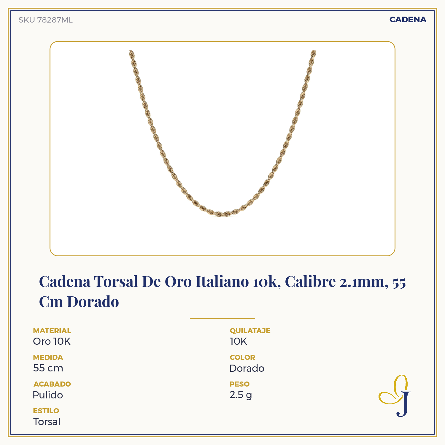 10k Italian Gold Rope Chain, 2.1mm Gauge