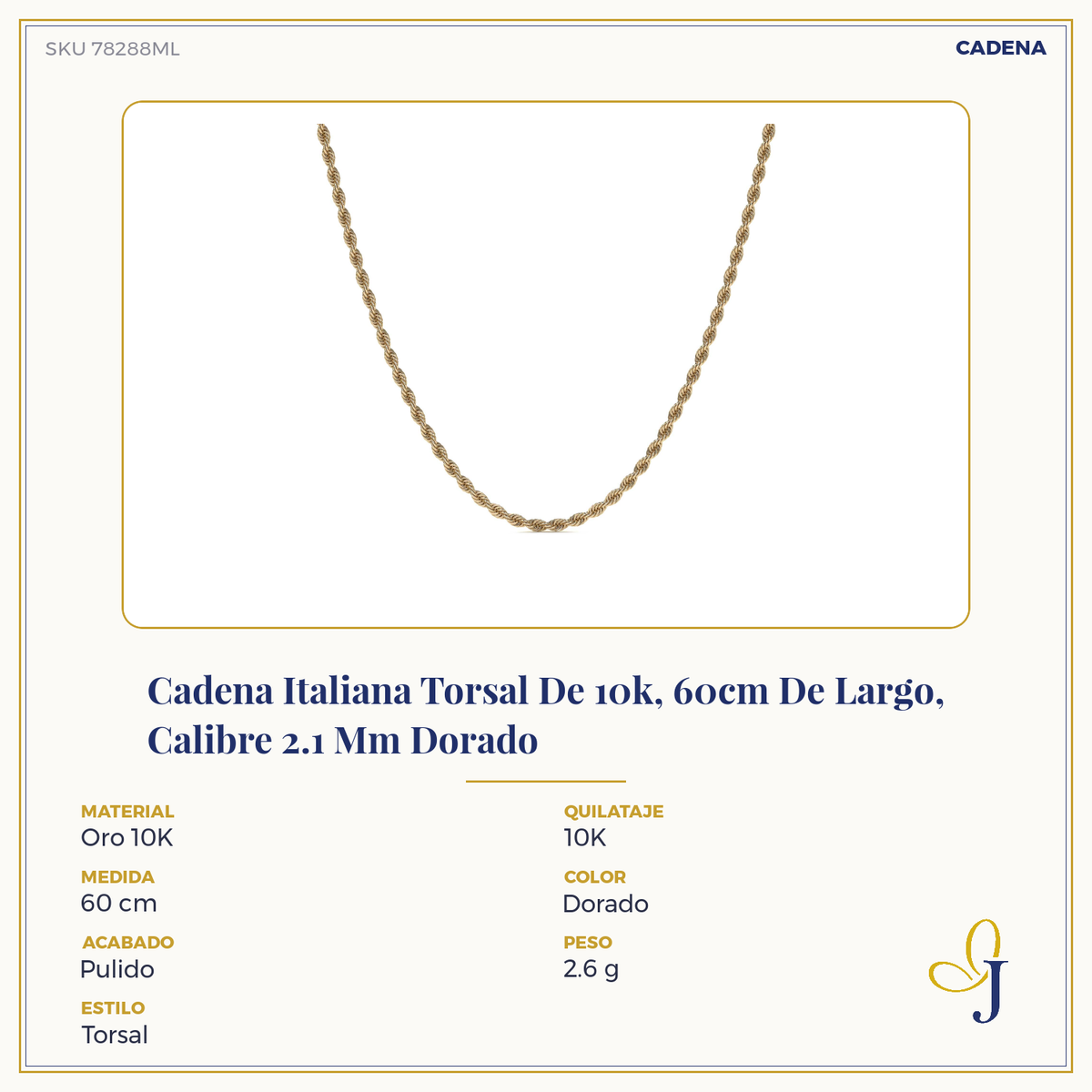 10k Italian Gold Rope Chain, 2.1mm Gauge