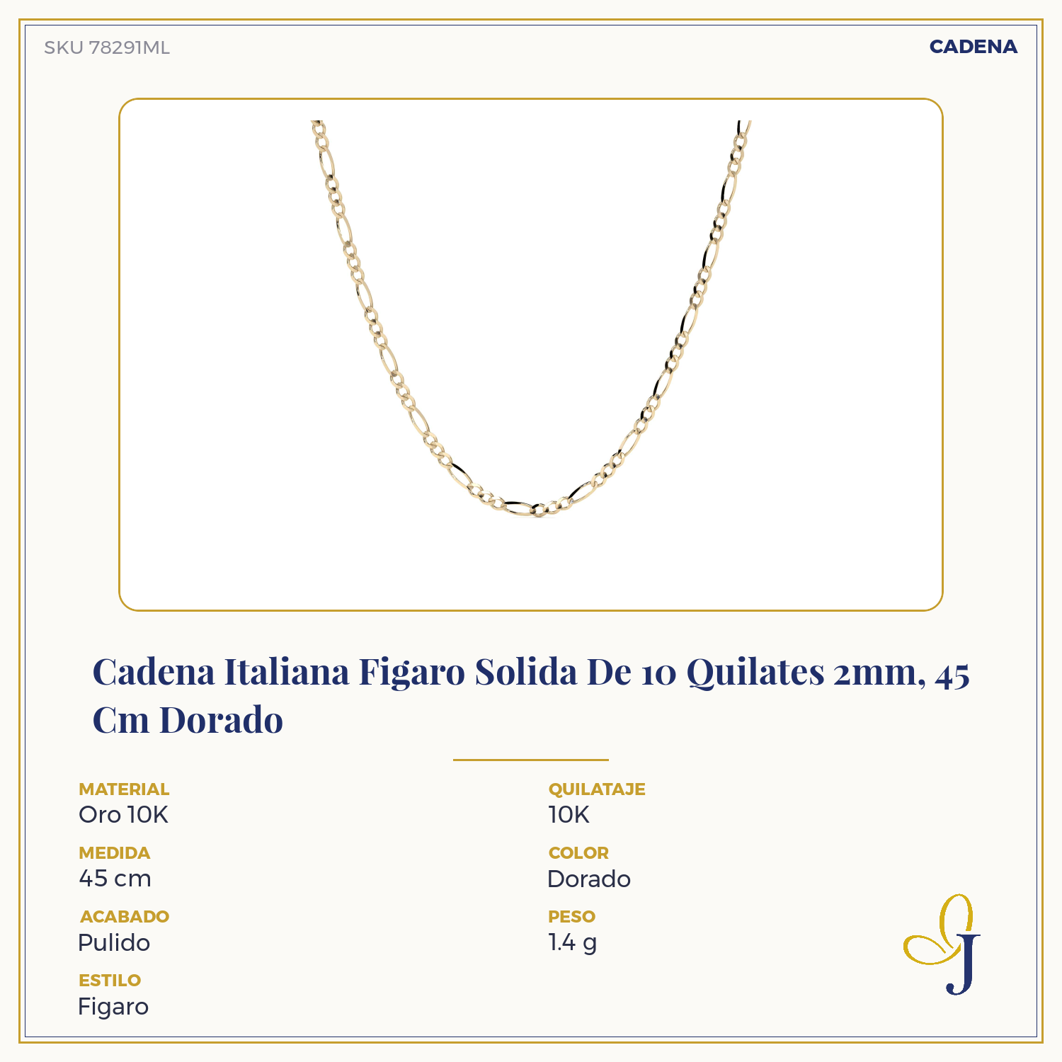 Solid 10K Italian Figaro Chain, 2mm