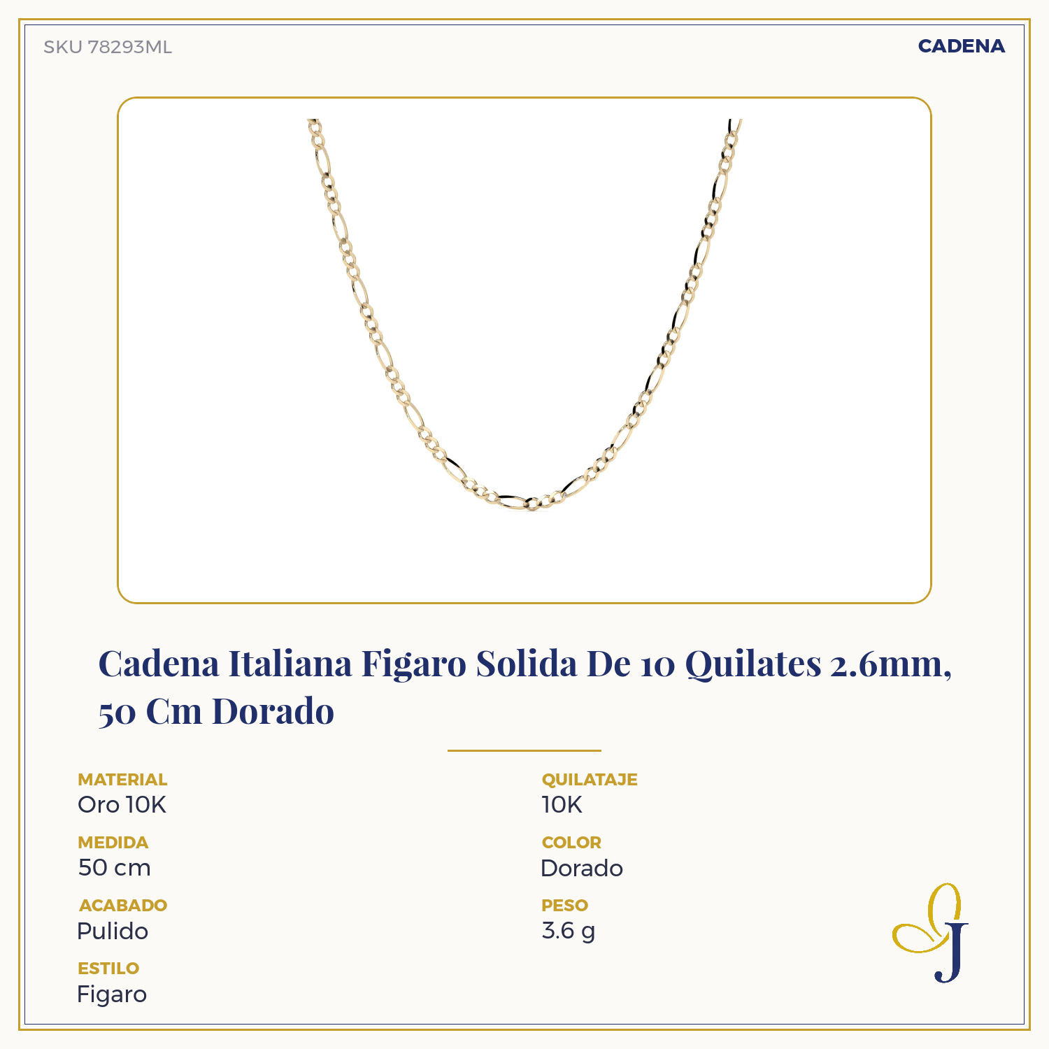10K Gold Chain 50cm Figaro 3x1, 2.6mm Italian Gold Necklace with Spring Ring Clasp