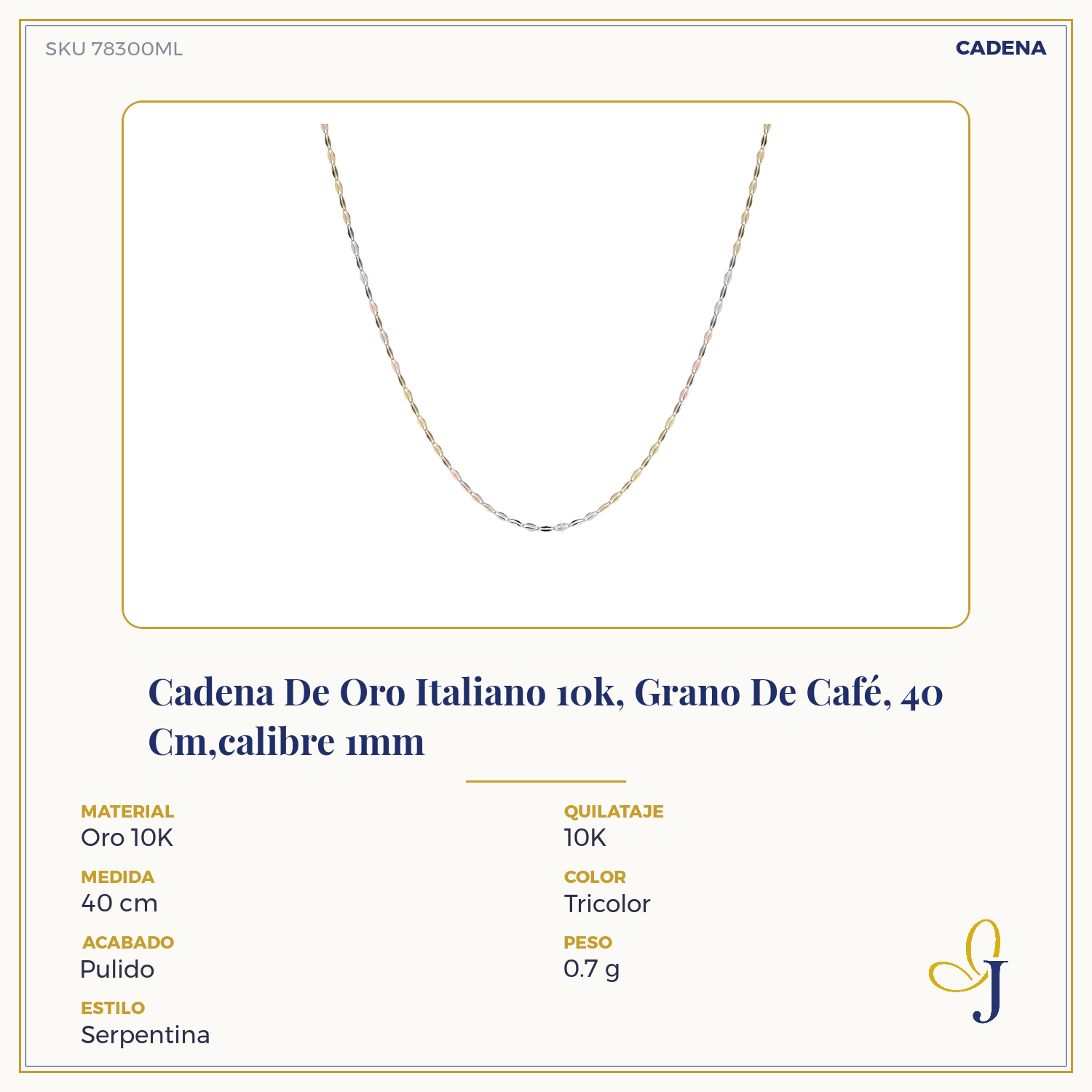 10K Gold Tricolor Coffee Bean Chain | Lightweight Italian White, Yellow, and Rose Gold Necklace