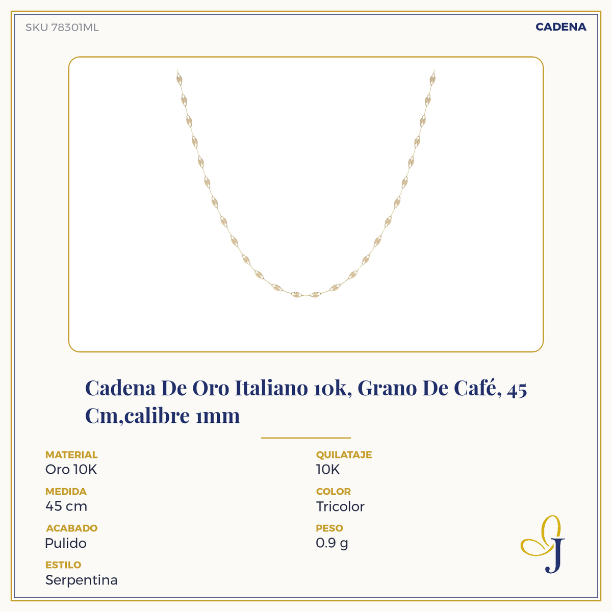 10k Italian Gold Chain, Coffee Bean Style