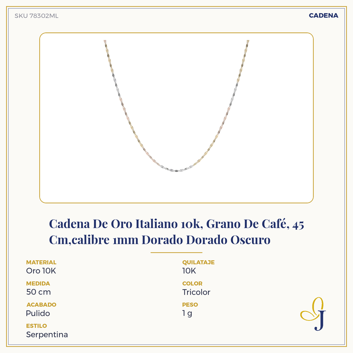 10k Italian Gold Chain, Coffee Bean Style