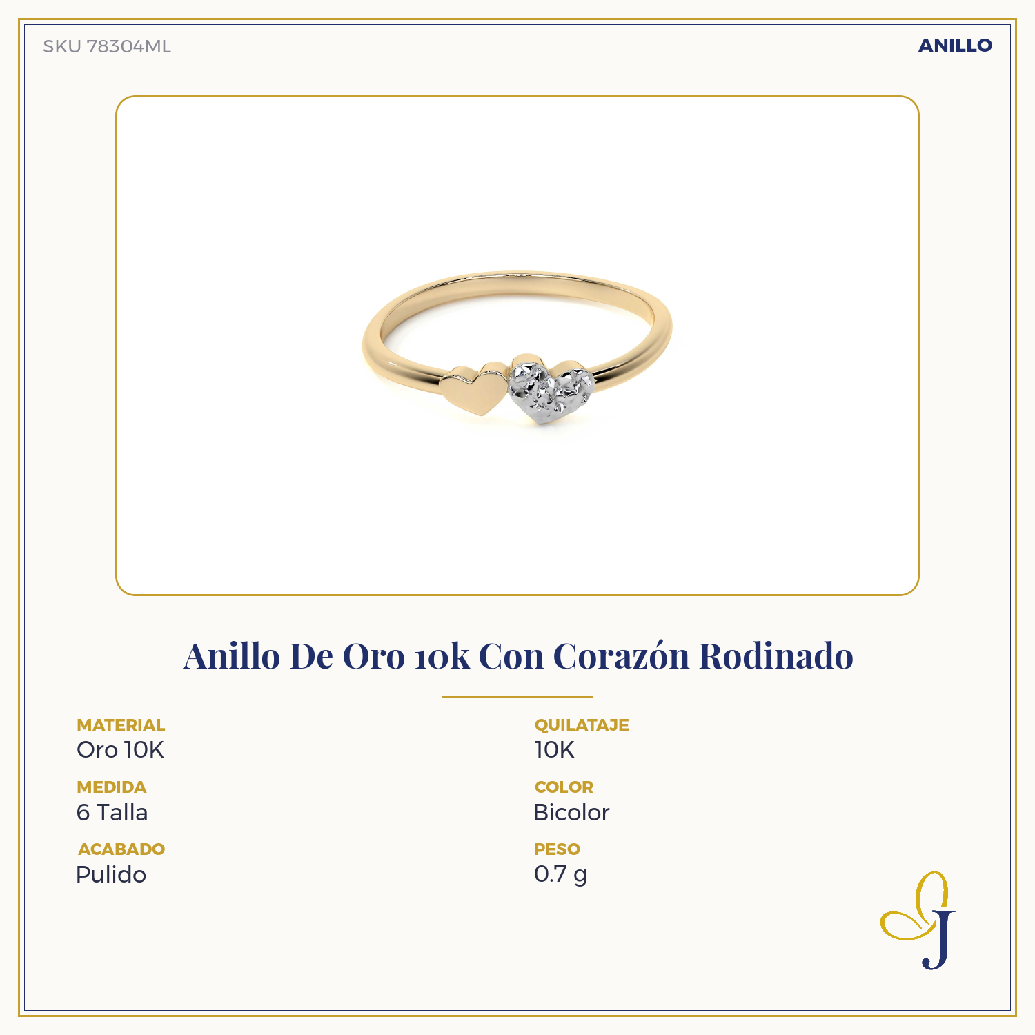 10k Gold Ring with Rhodium-Plated Heart
