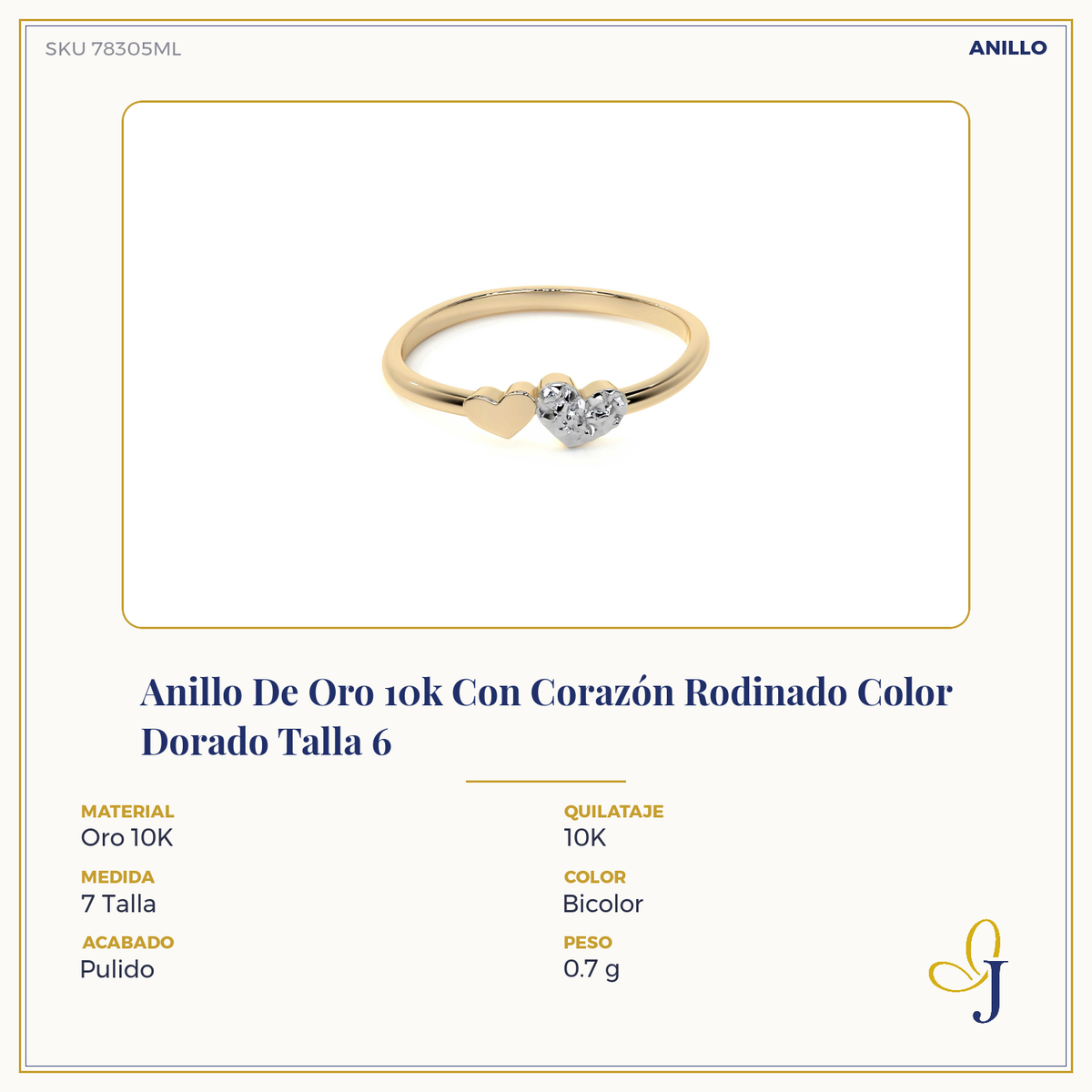 14k Gold Ring with Rhodium-Plated Heart