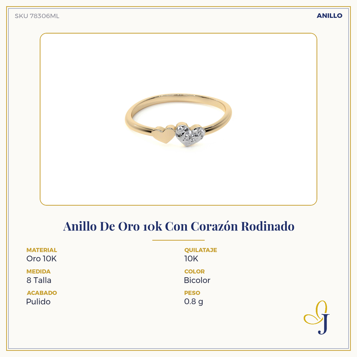 14k Gold Ring with Rhodium-Plated Heart