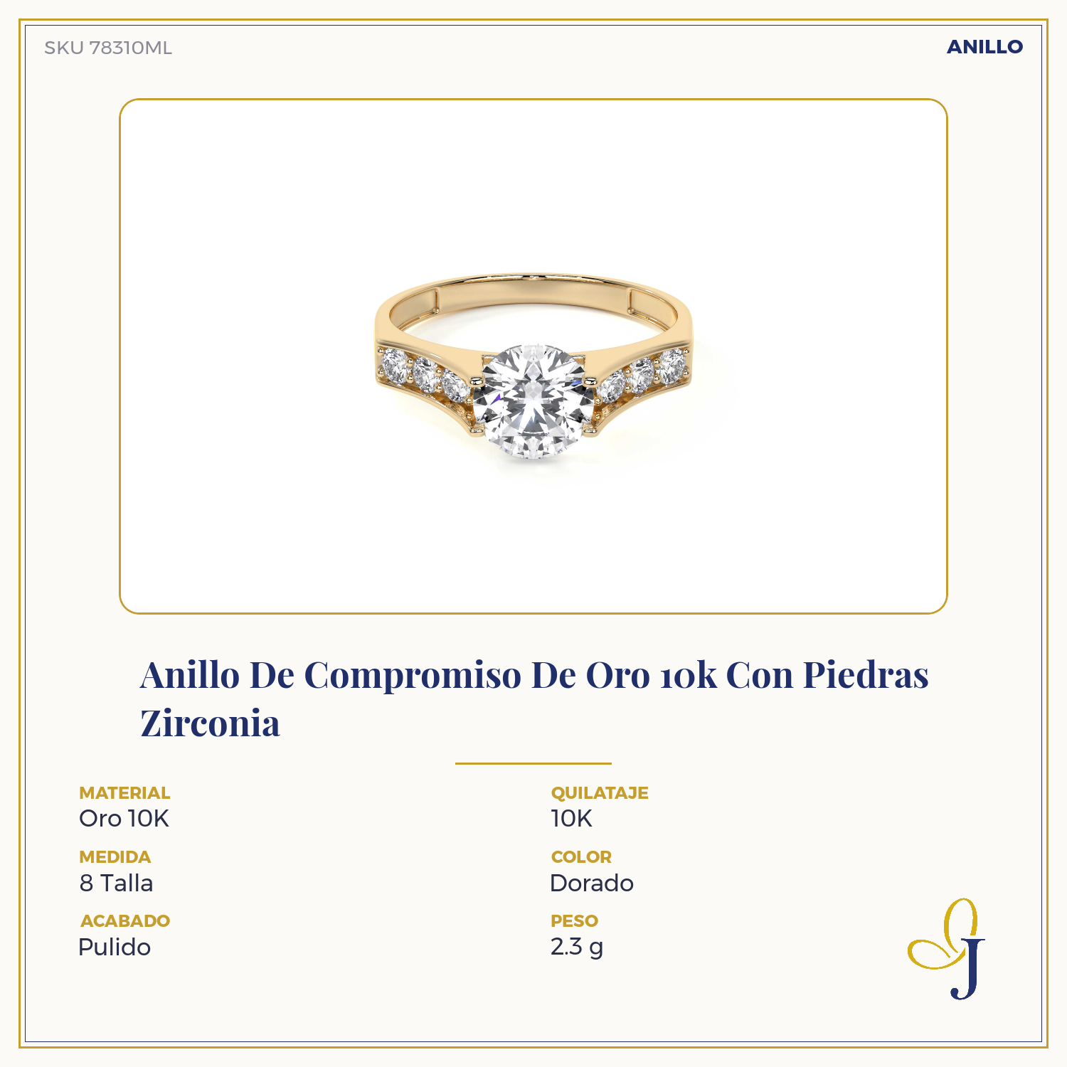 10k Gold Engagement Ring with Zirconia Stones