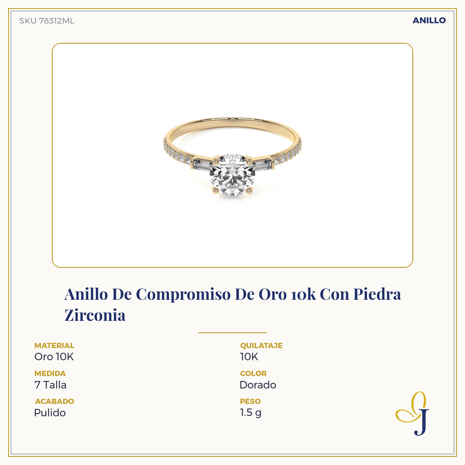 10k Gold Engagement Ring with Zirconia Stone