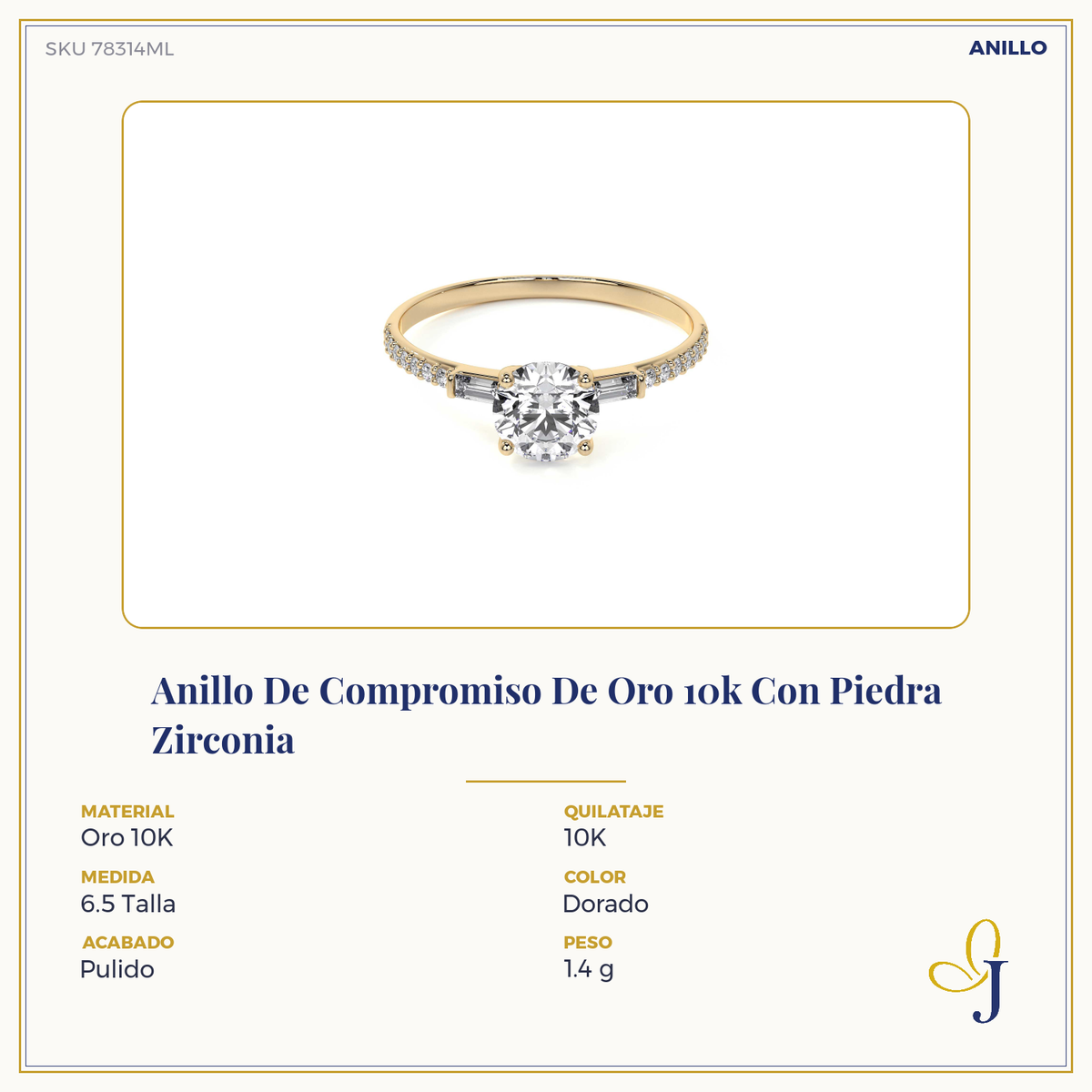 10k Gold Engagement Ring with Zirconia Stone