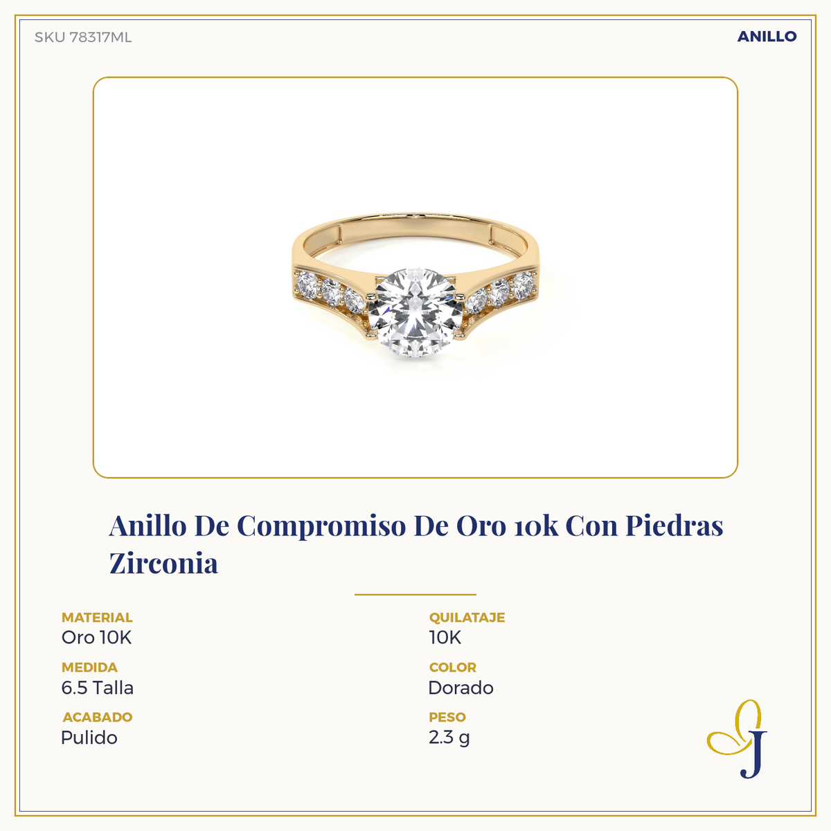 10k Gold Engagement Ring with Zirconia Stones