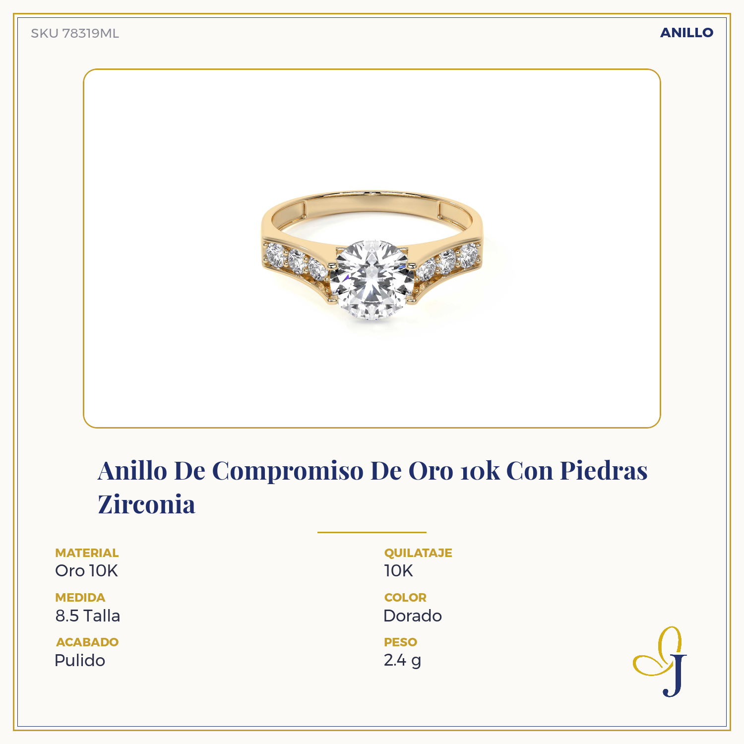 10k Gold Engagement Ring with Zirconia Stones
