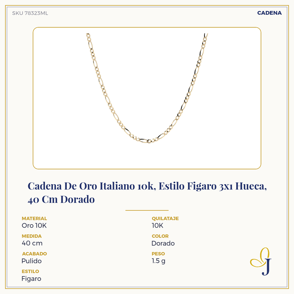 10K Gold Figaro 3x1 Hollow Chain, 2.6mm Lightweight Italian Gold Necklace with Spring Ring Clasp