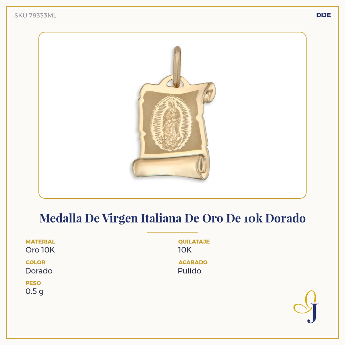 10k Gold Italian Virgin Mary Medal