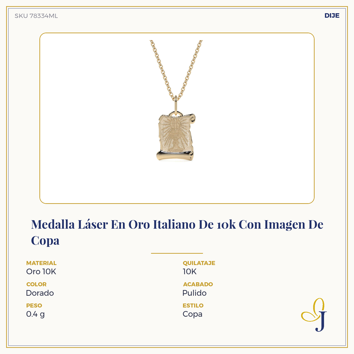 10K Gold Religious Holy Chalice Medal Charm | 12mm Italian Gold Charm | Fine Jewelry