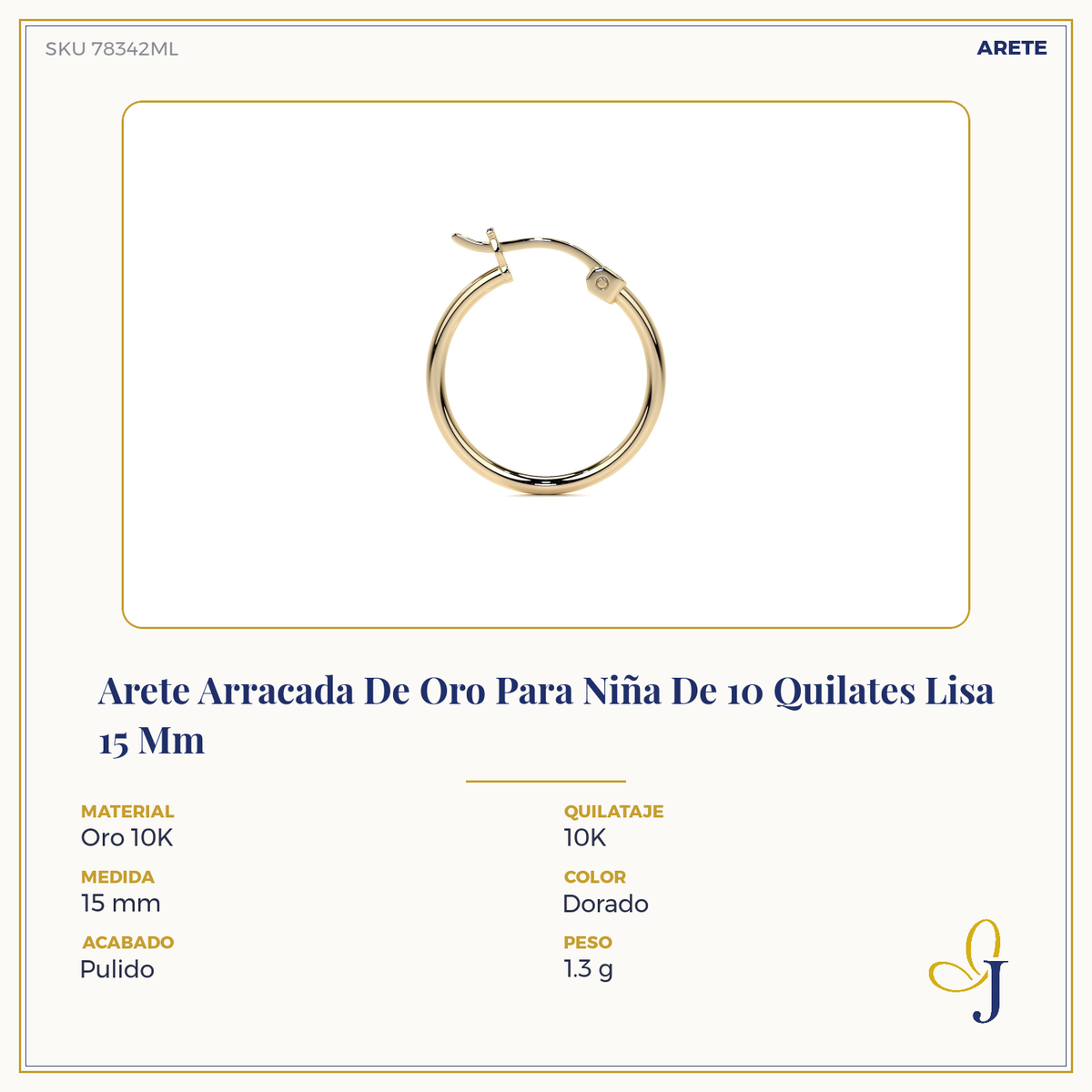 10k Gold Smooth Hoop Earring 20mm