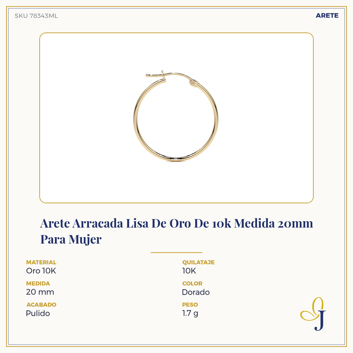 10k Gold Smooth Hoop Earring