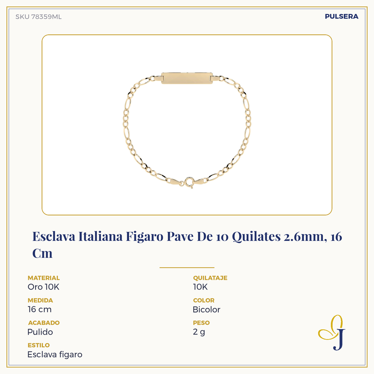 10K Italian Pavé Figaro Bracelet, 2.6mm