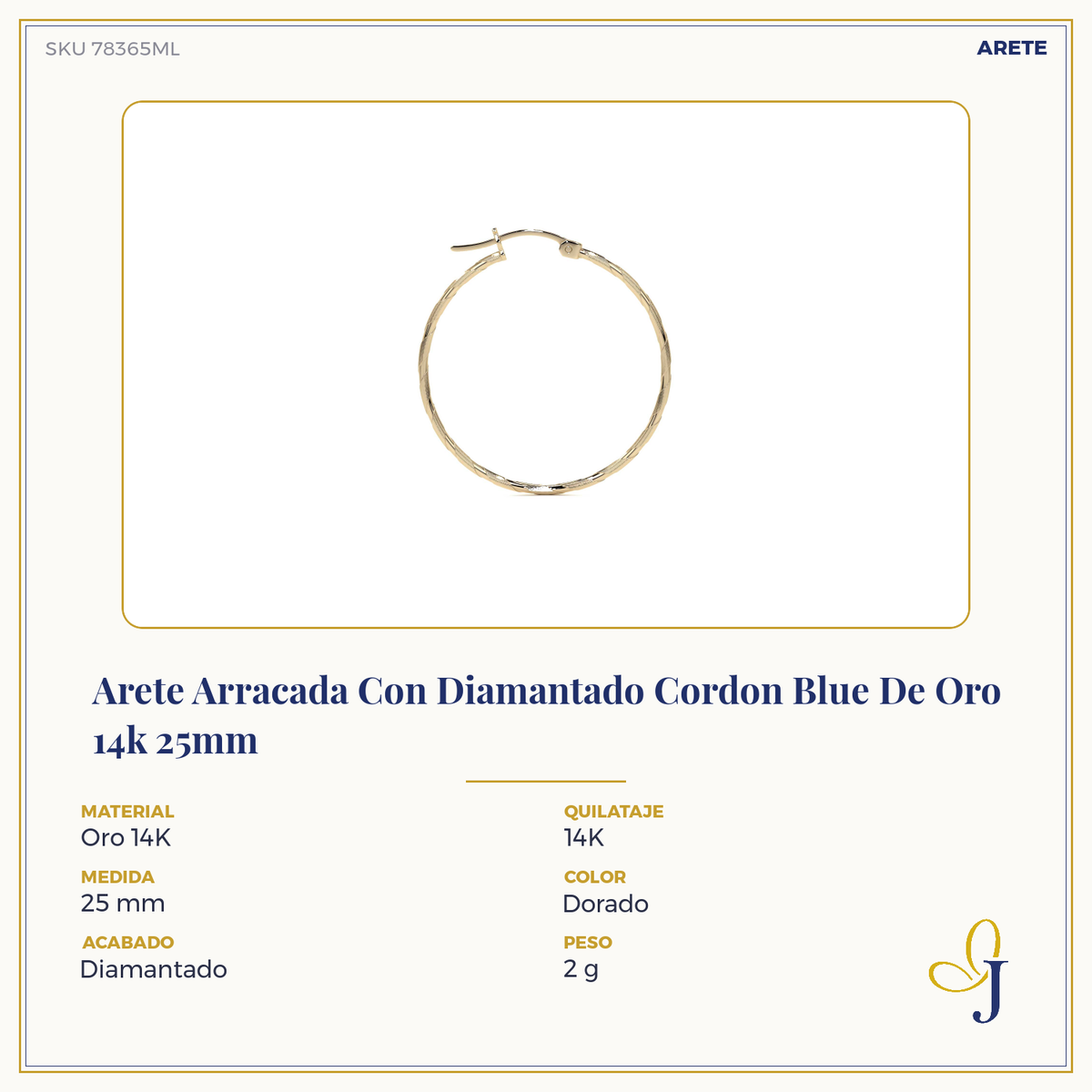 Diamond-Cut Rope Blue Gold Hoop Earring