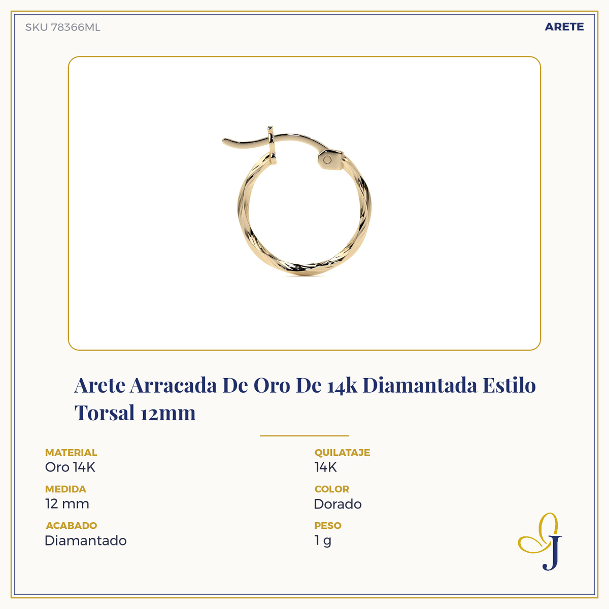 14k Gold Diamond-Cut Twisted Hoop Earring