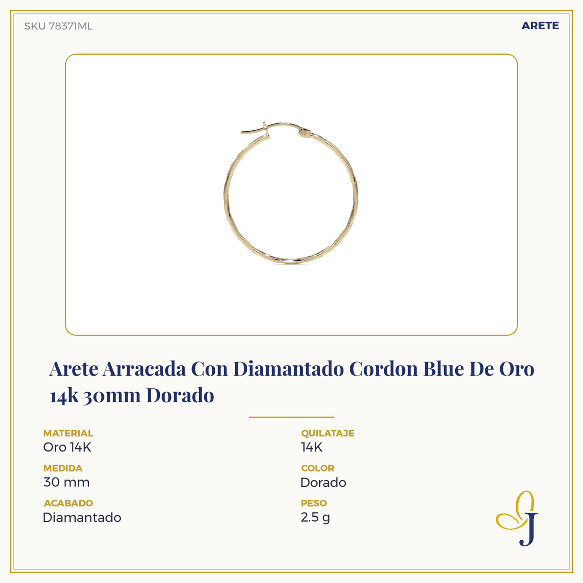 Diamond-Cut Rope Blue Gold Hoop Earring