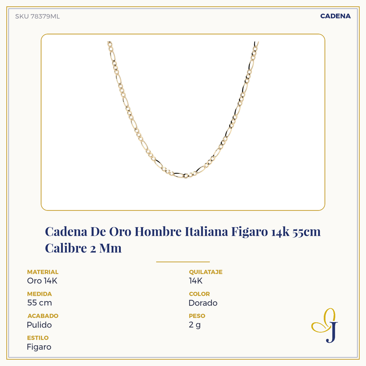 14K Gold Figaro 3+1 Chain, Italian Gold 2.0mm Necklace with Lobster Clasp | Fine Jewelry