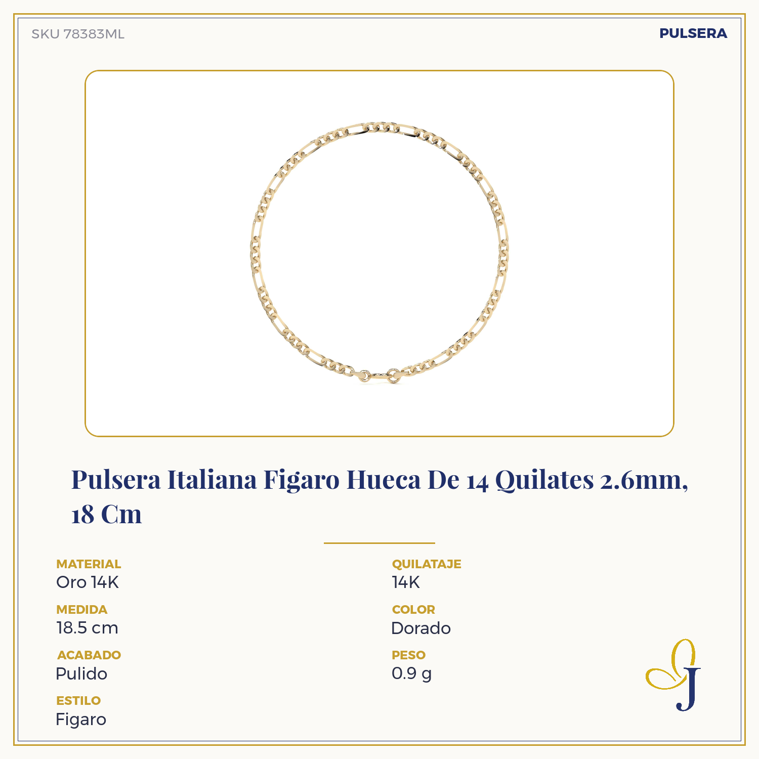 10k Gold Hollow Figaro Men's Bracelet, 2.6mm Gauge, 21.5cm