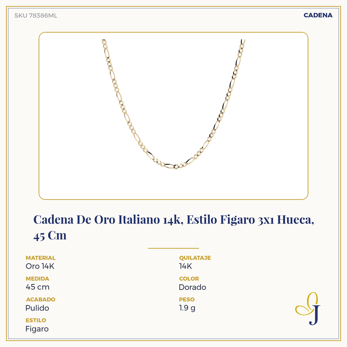 14K Gold Hollow Figaro 3+1 Chain for Men and Women | Italian Necklace 2.6mm with Lobster Clasp | 40 to 60 cm