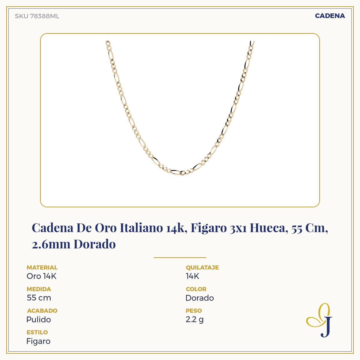 14K Gold Hollow Figaro 3+1 Chain for Men and Women | Italian Necklace 2.6mm with Lobster Clasp | 40 to 60 cm