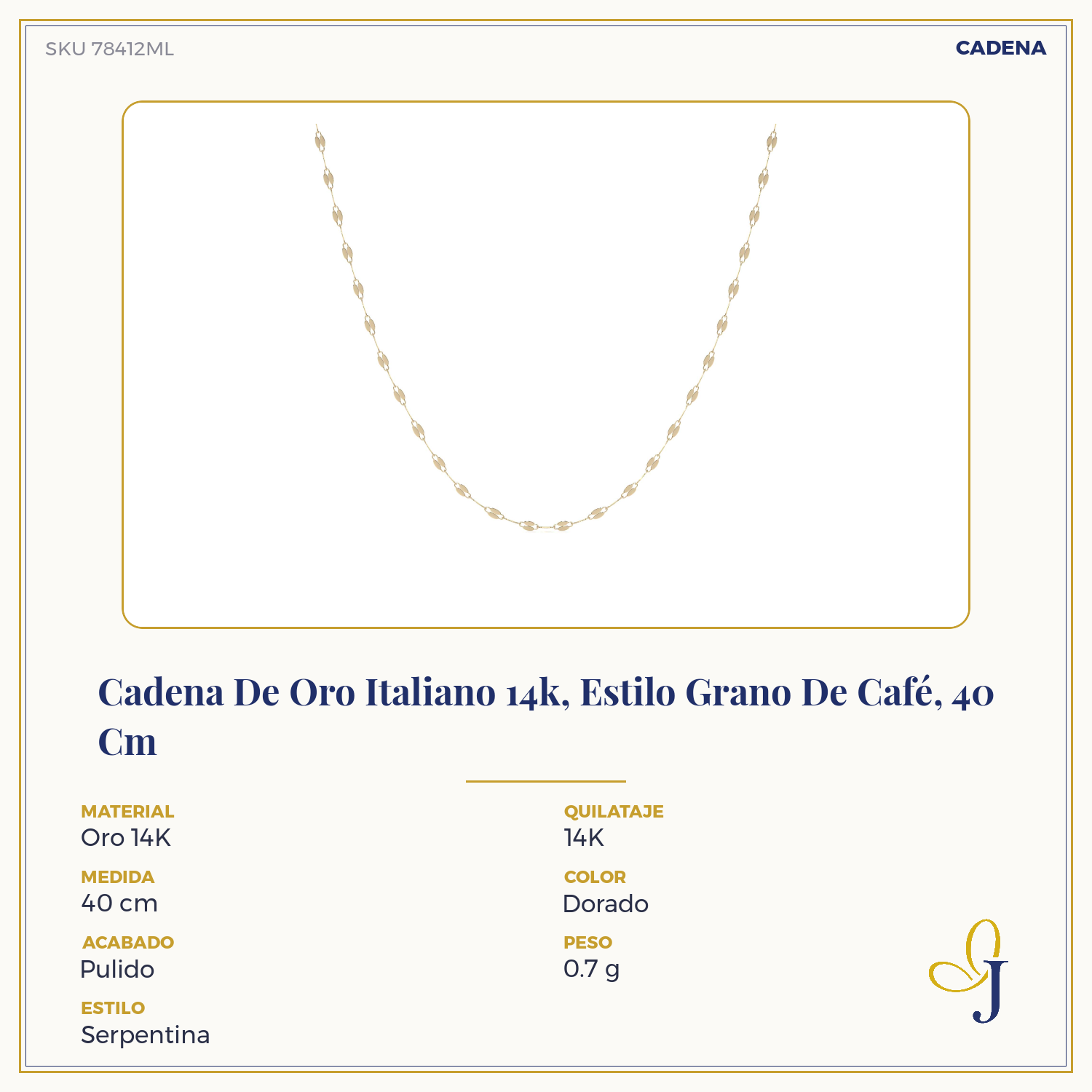 14k Italian Gold Chain, Coffee Bean Style