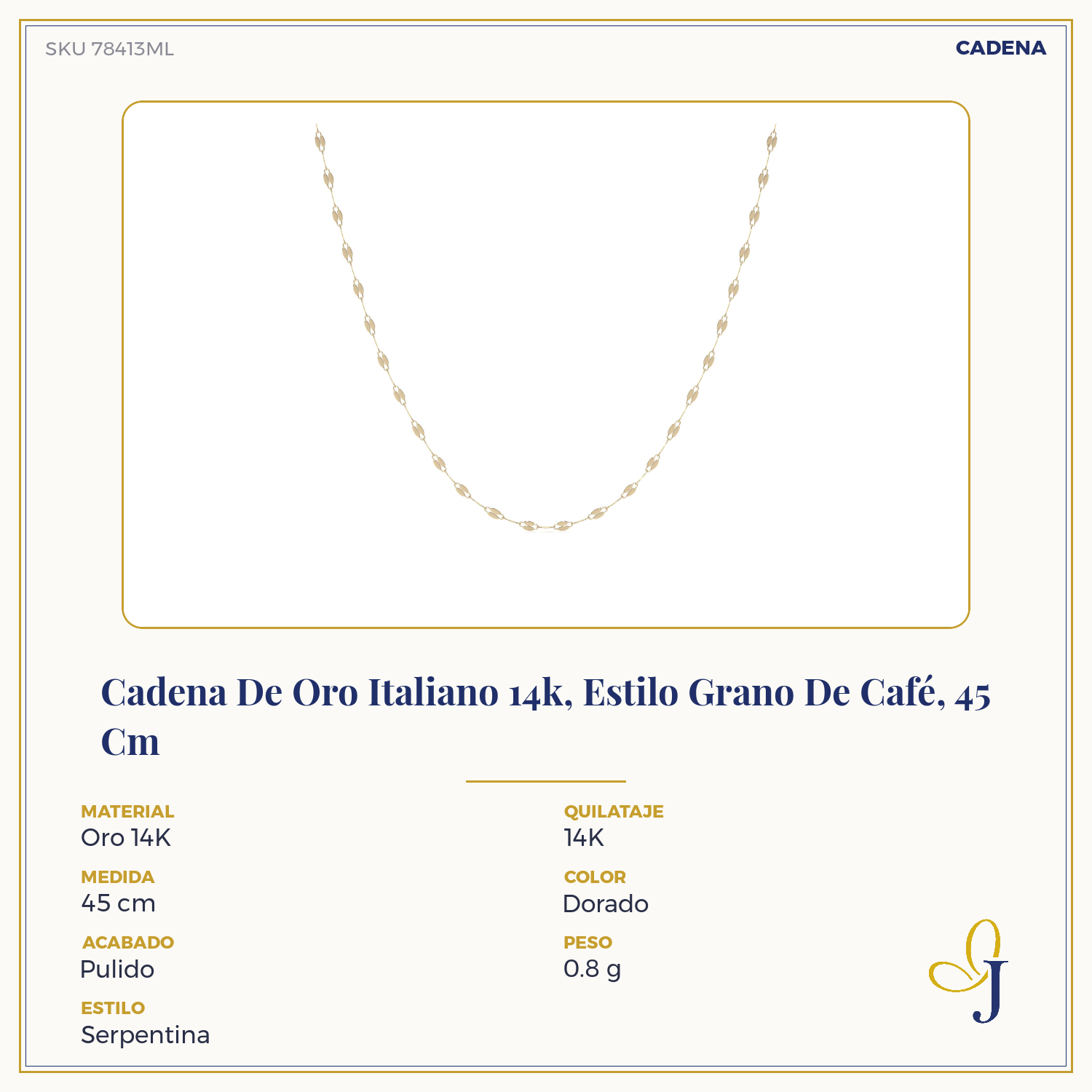 10k Italian Gold Chain, Coffee Bean Style