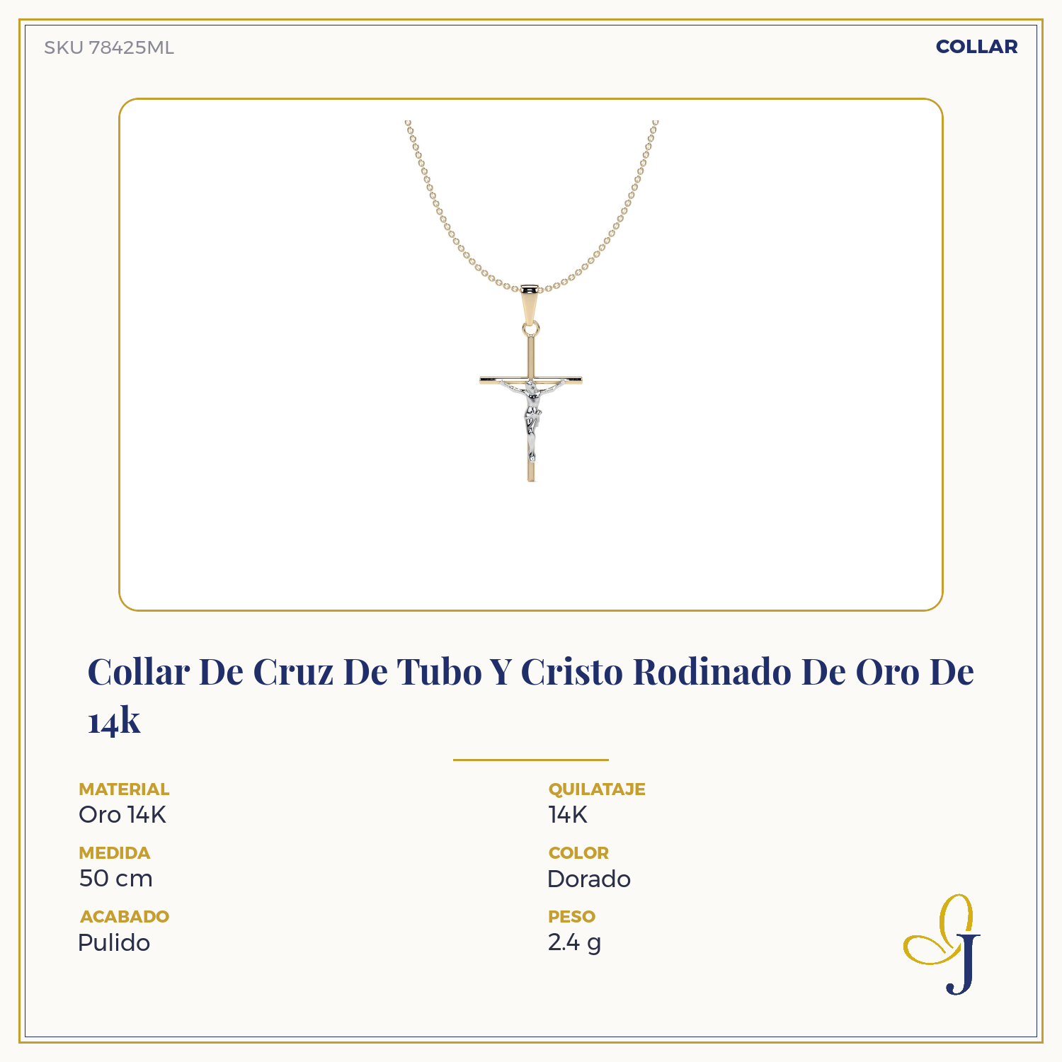 14k Gold Rodium Plated Tube Cross and Christ Necklace