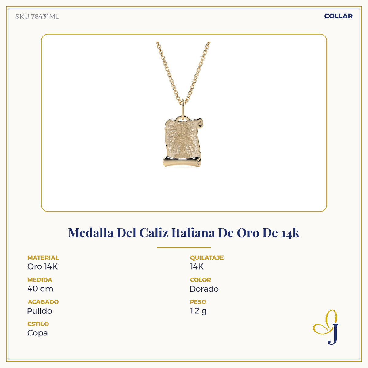 Women's 14k Gold Italian Chalice Medal
