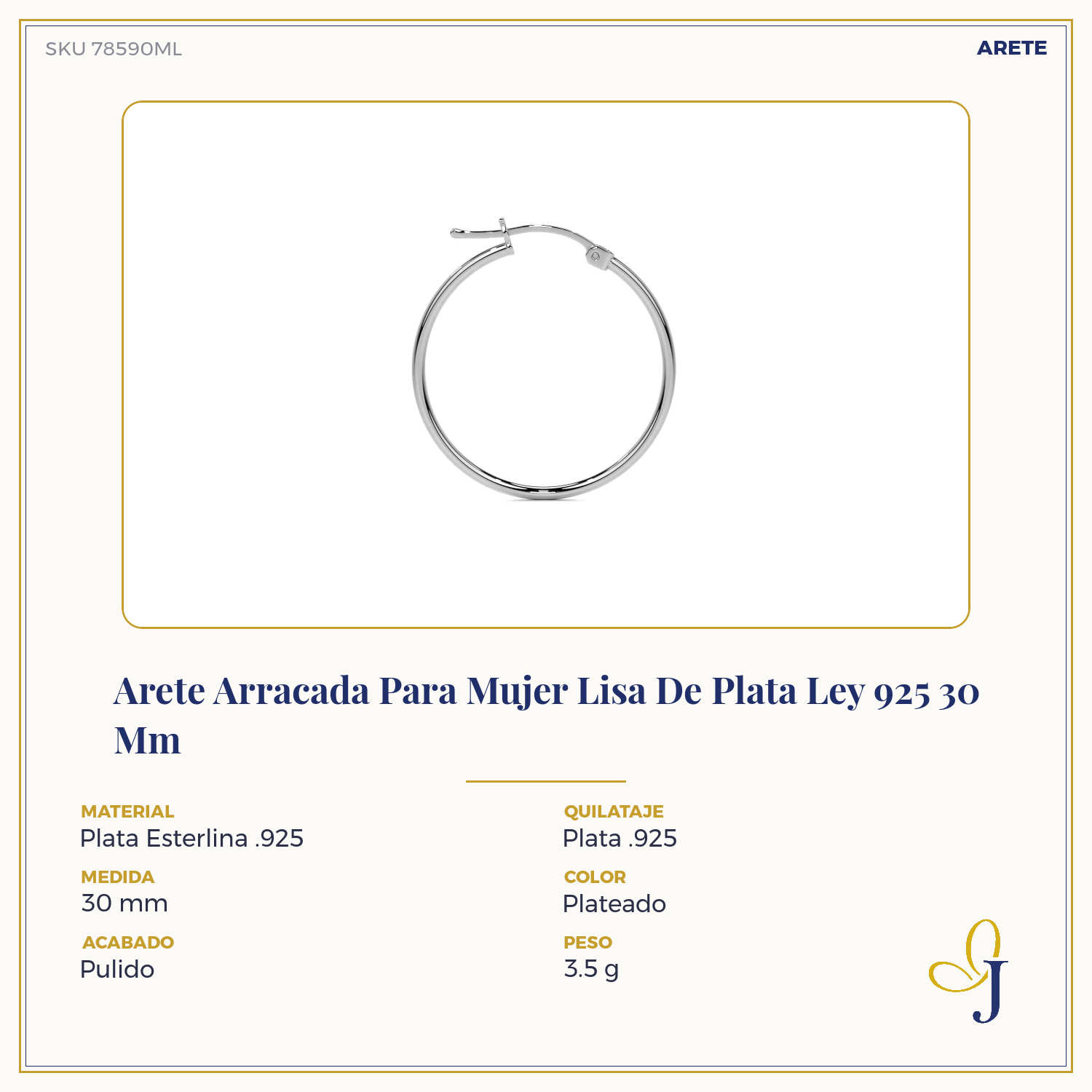 925 Sterling Silver Smooth Hoop Earrings for Women 30 mm