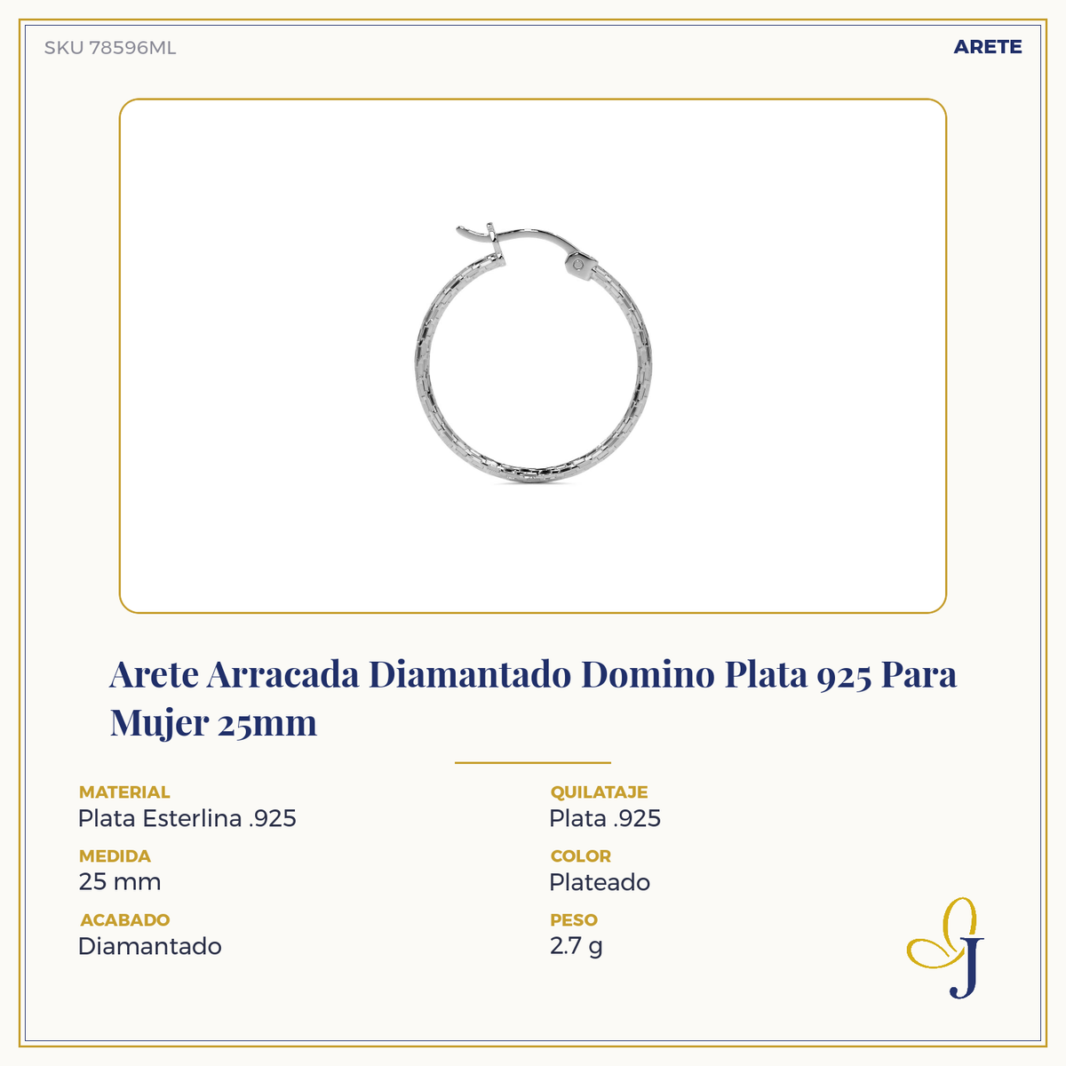 Sterling Silver .925 Diamond-Cut Arracada Hoop Earring for Women – Domino Style