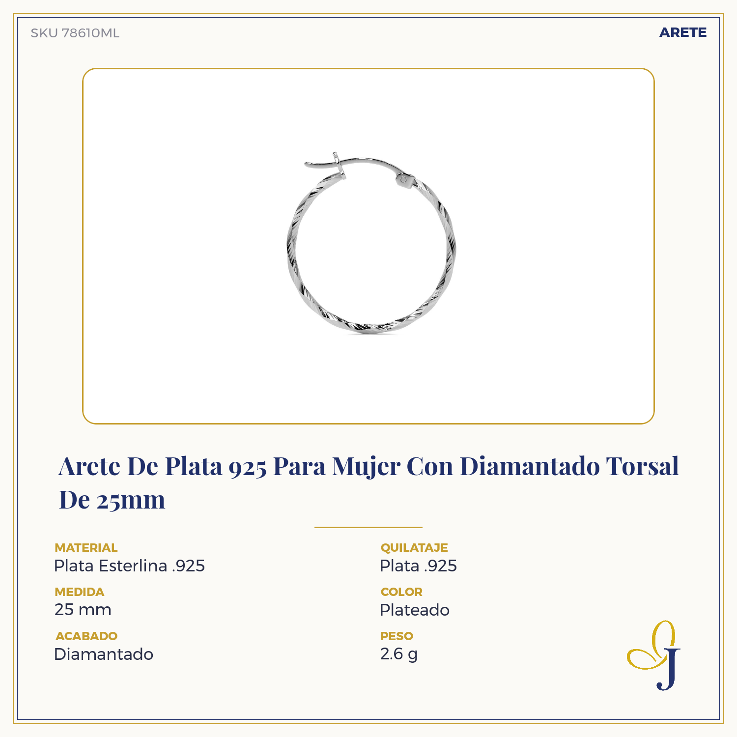 925 Sterling Silver Earring for Women with Diamond-Cut Torsal Detail