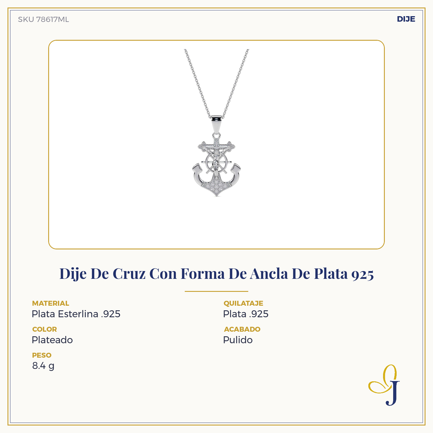 925 Sterling Silver Anchor-Shaped Cross Pendant
