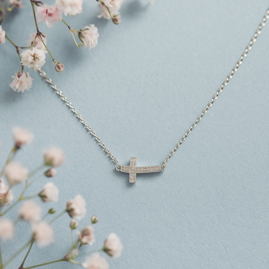 925 Silver Chain with Cross Pendant Shiny Women's Necklace