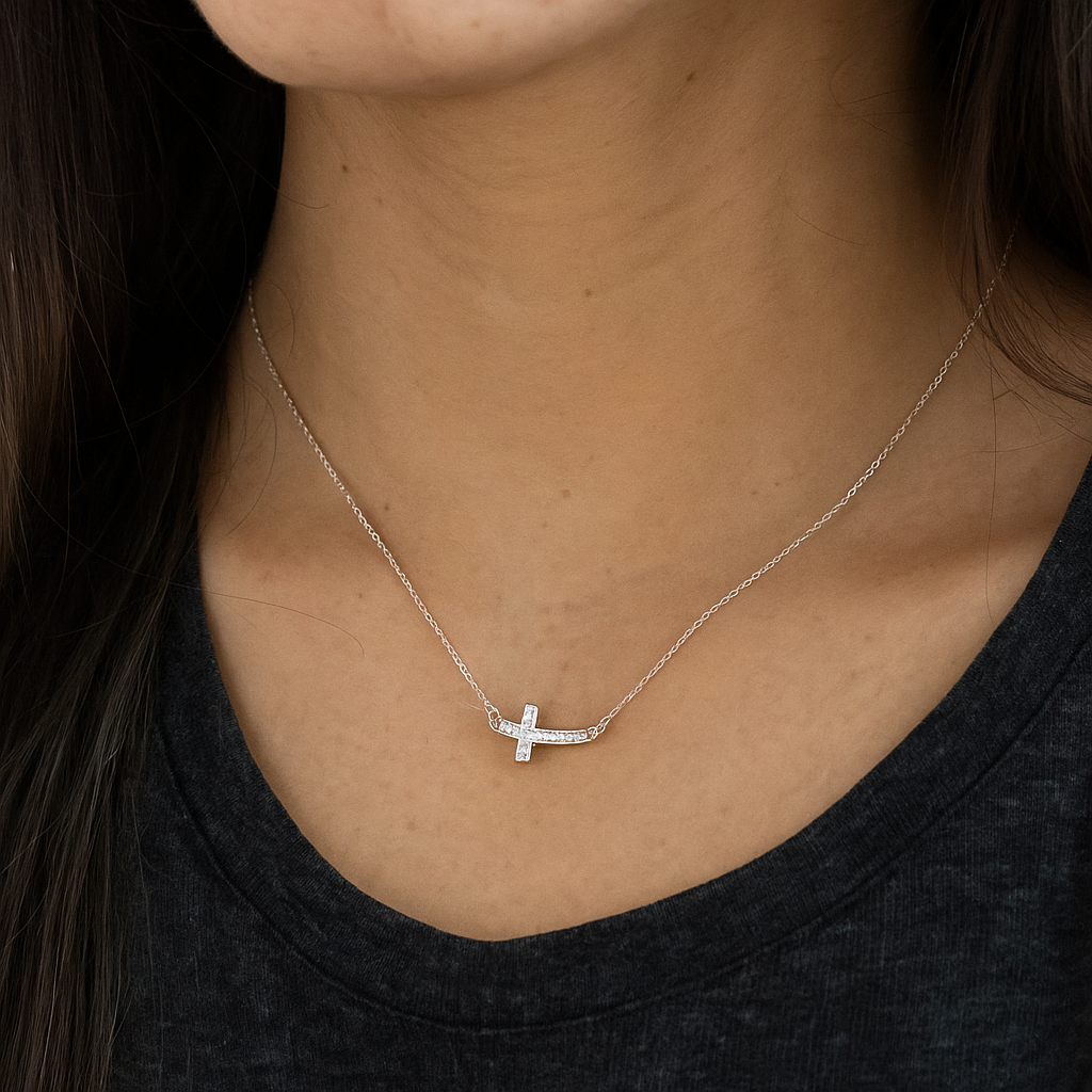 925 Silver Chain with Cross Pendant Shiny Women's Necklace