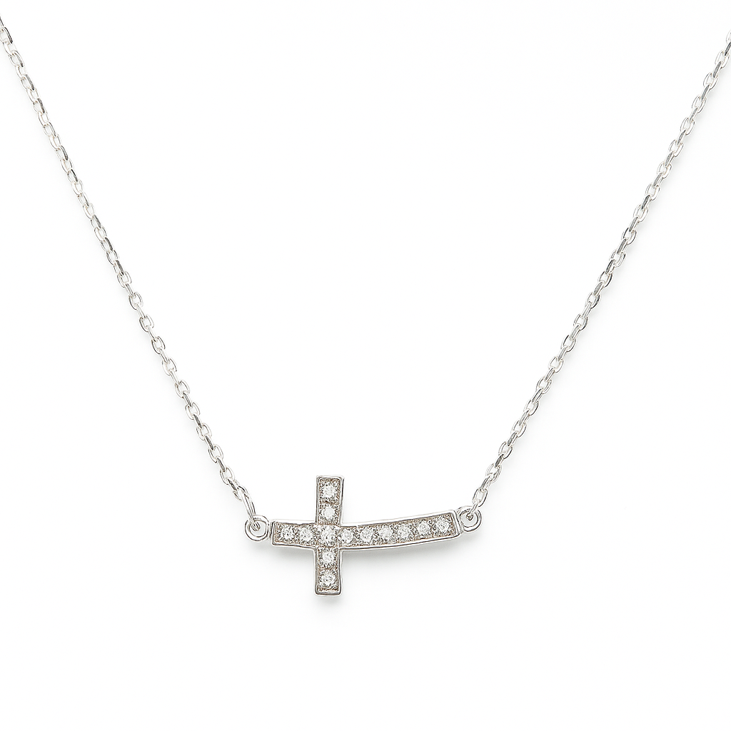 925 Silver Chain with Cross Pendant Shiny Women's Necklace
