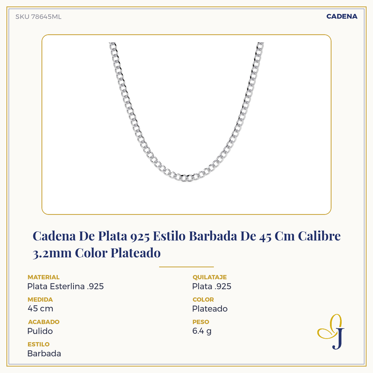 925 Sterling Silver Curb Chain, 3.2mm Gauge, in 5 Colors