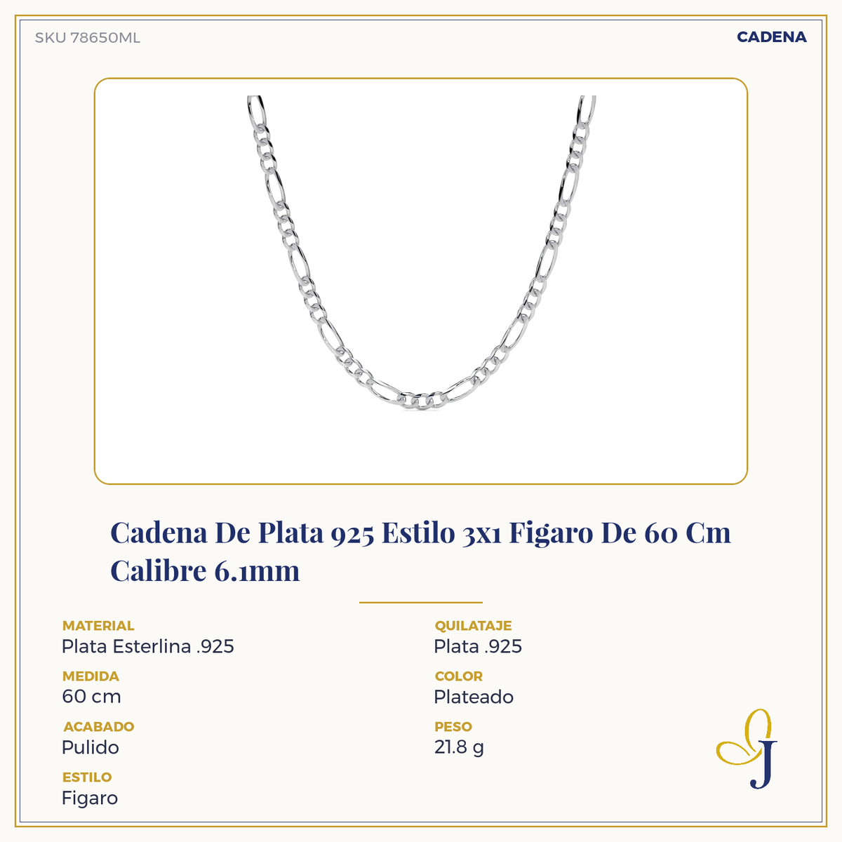 925 Sterling Silver Figaro 3x1 Chain, 6.1mm Gauge
