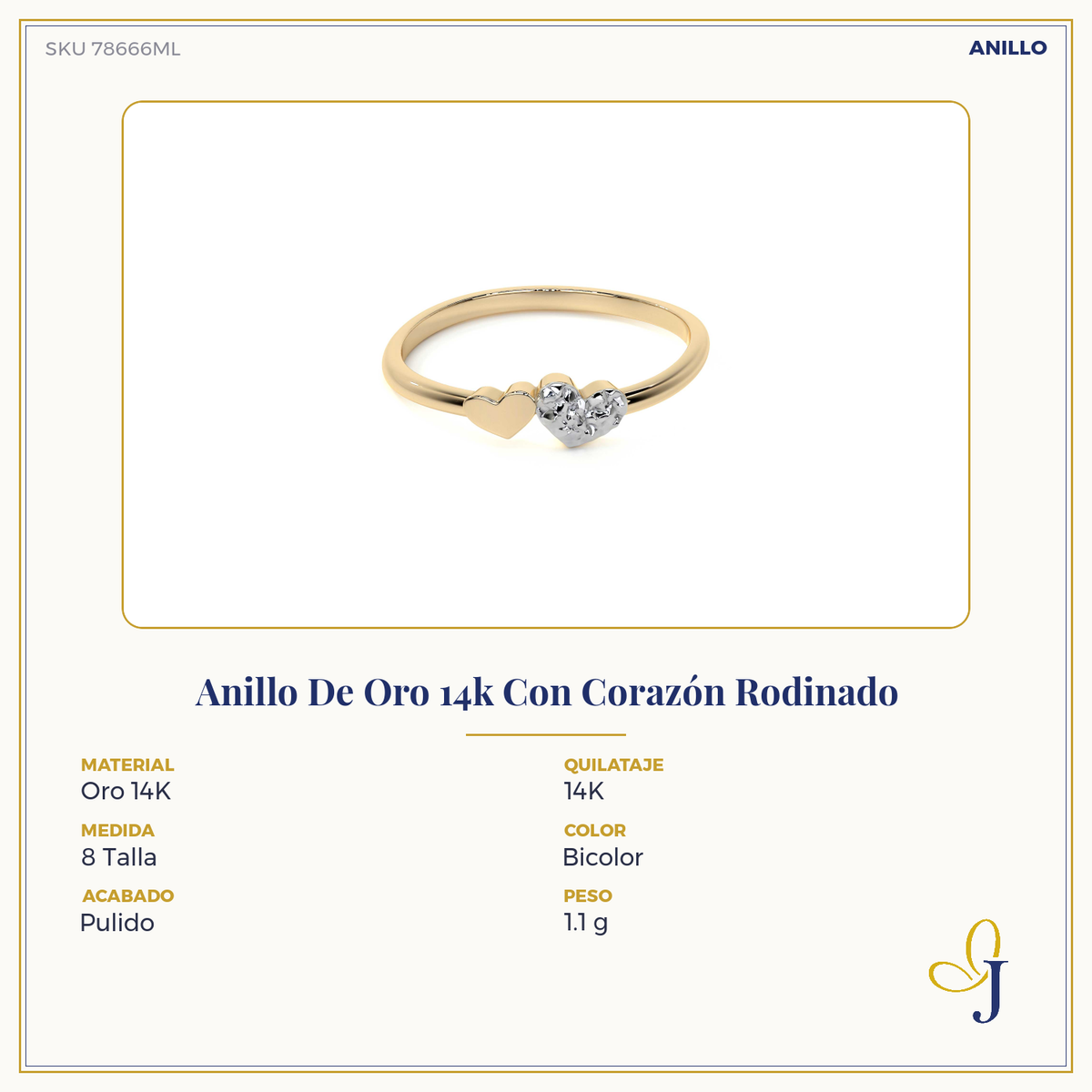 14k Gold Ring with Rhodium-Plated Heart