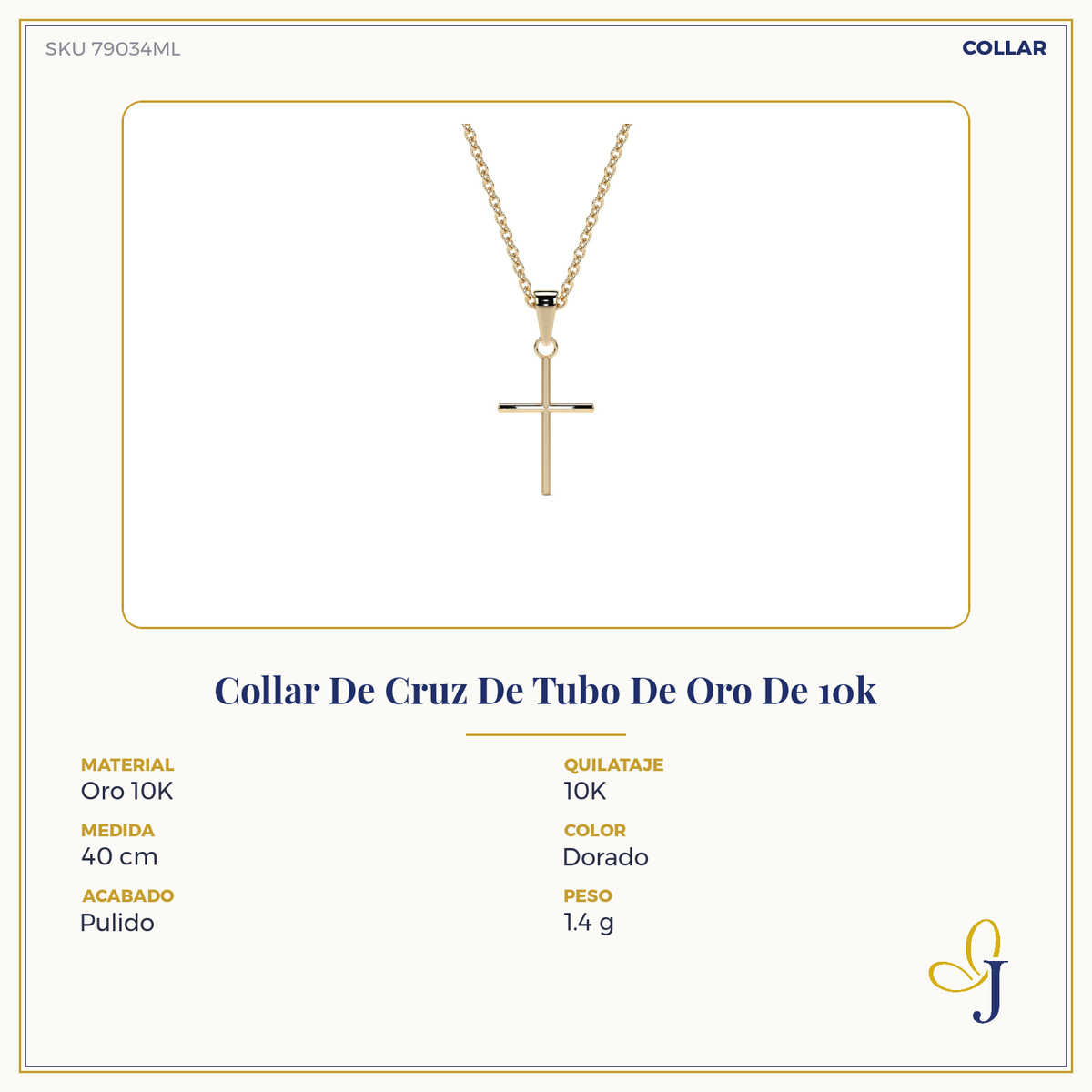 10k Gold Tube Cross Necklace