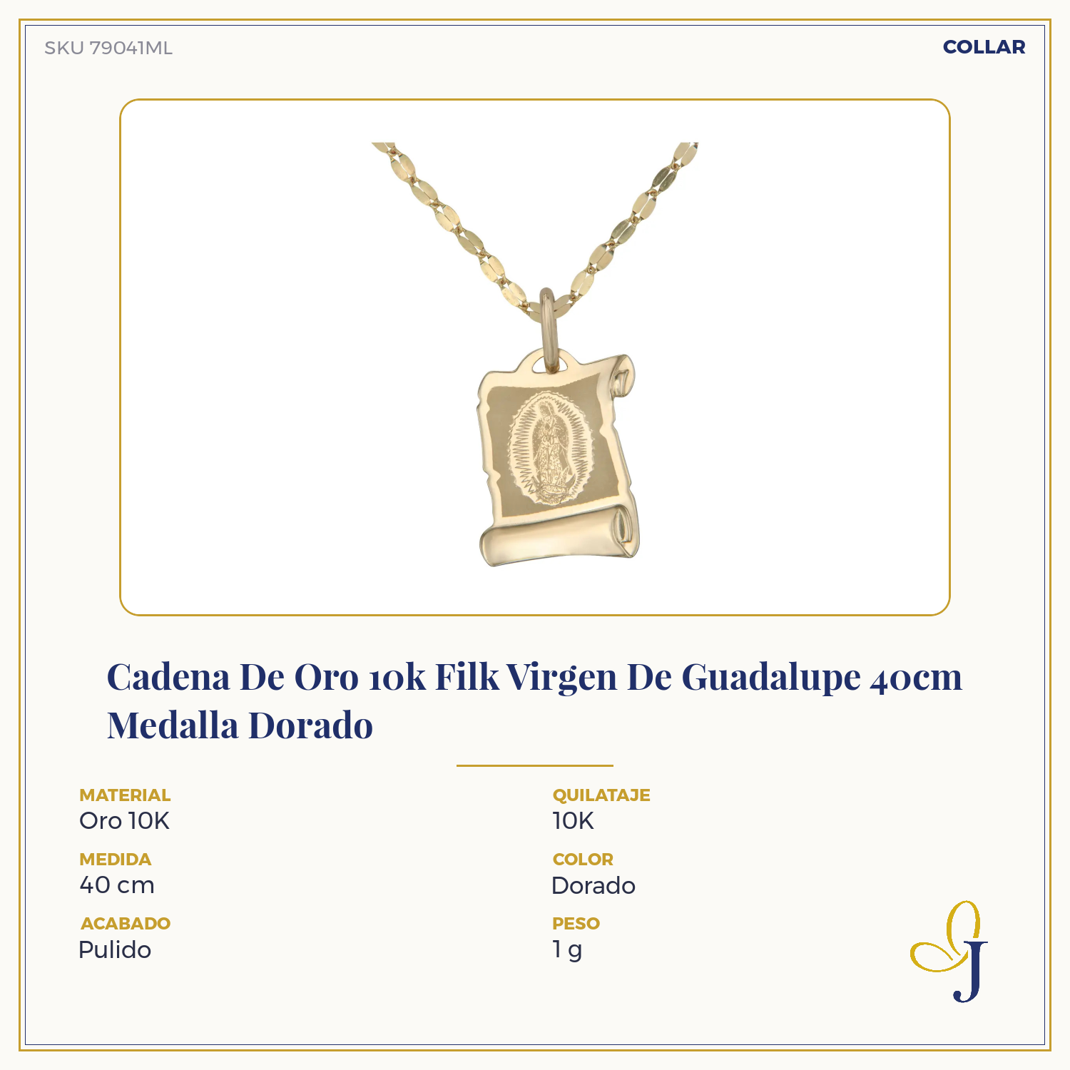 10K Gold Italian Virgin Mary Medal Necklace