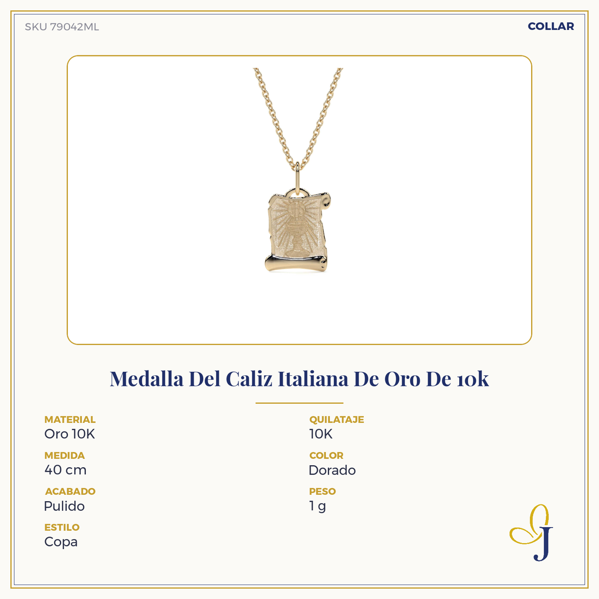 10K Gold Religious Holy Chalice Medal Charm | 12mm Italian Gold Charm | Fine Jewelry