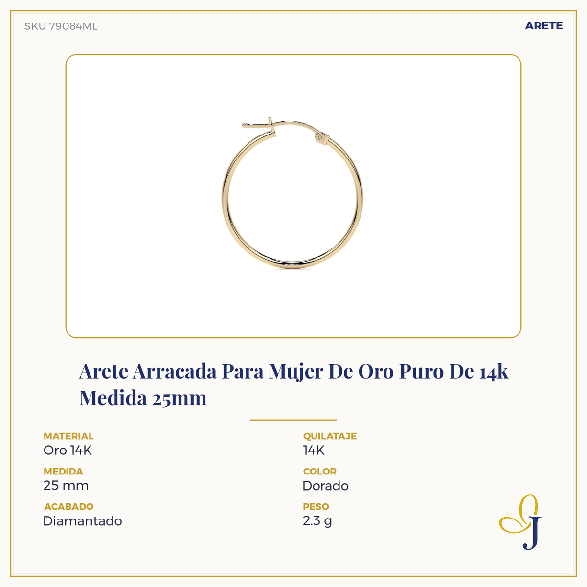 Women's 14k Pure Gold Smooth Hoop Earring