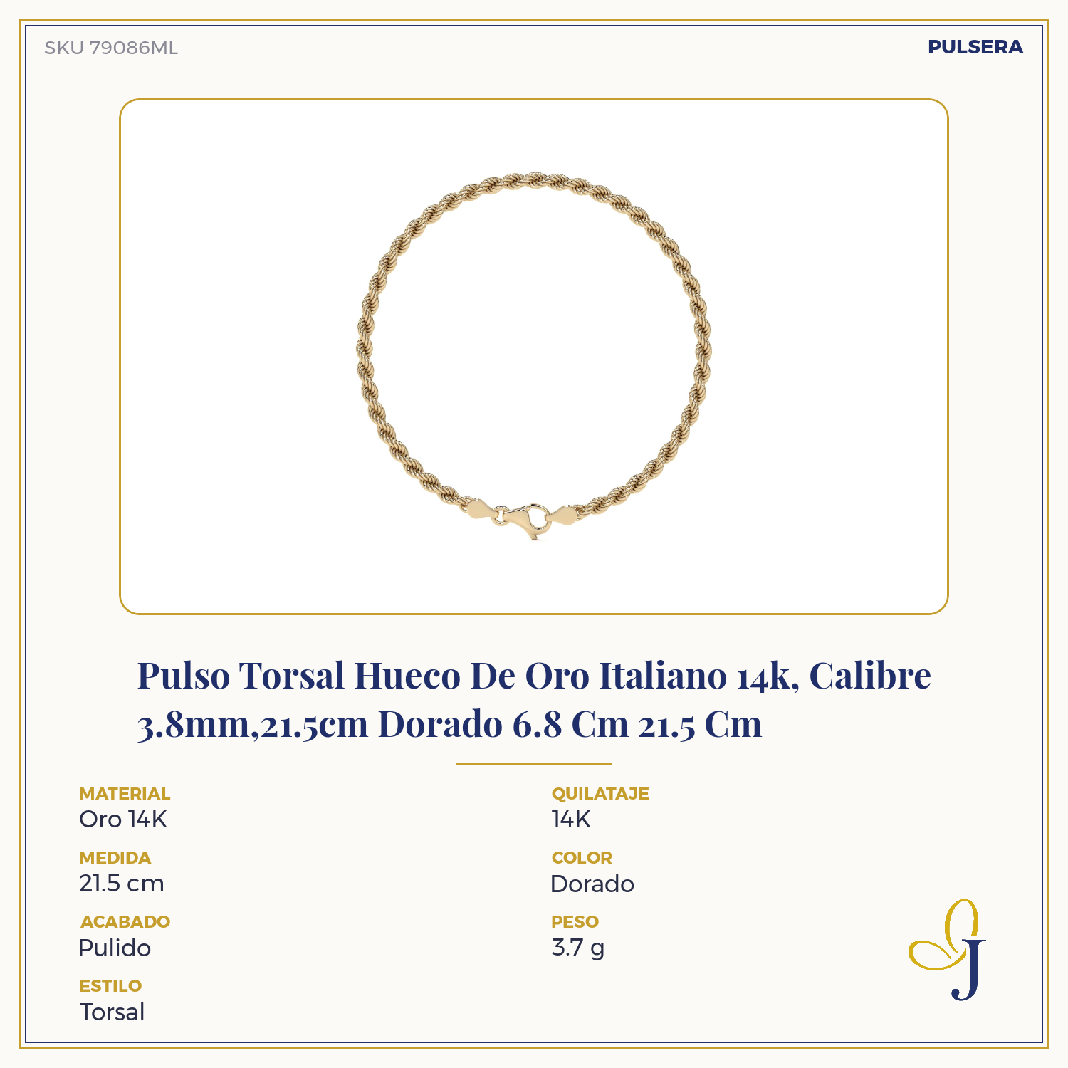 10k Gold Men's Torsal Style Bracelet with Gold-Tone Lobster Clasp, 18.5cm