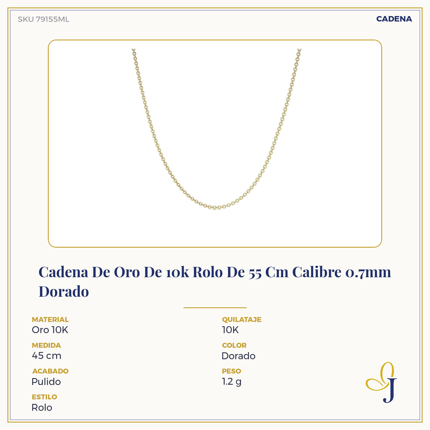 10k Gold Rolo Chain 55 cm 0.7mm Gauge