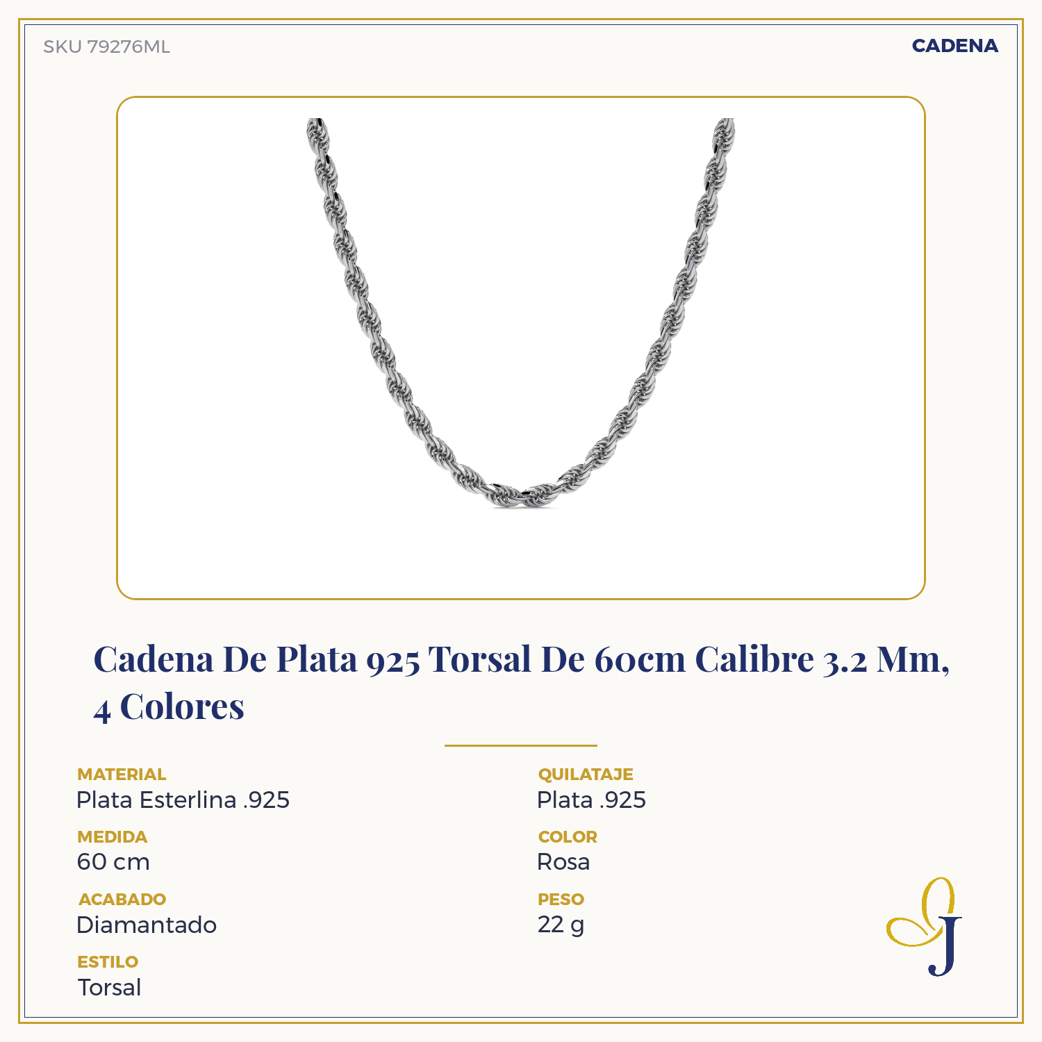 925 Sterling Silver Torsal Chain, 3.3mm Gauge