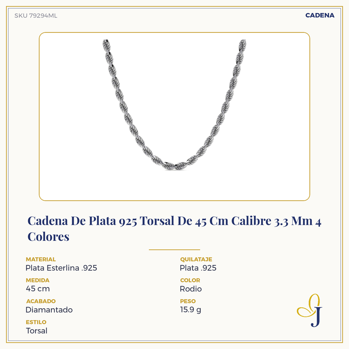 925 Sterling Silver Torsal Chain, 3.3mm Gauge